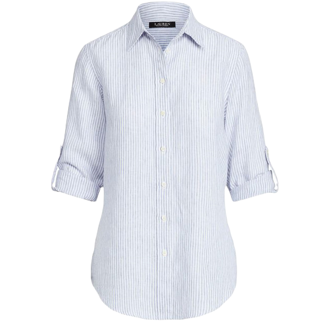 CAMISA M/L DAMA LAUREN-BLUE LOCH/WHITE