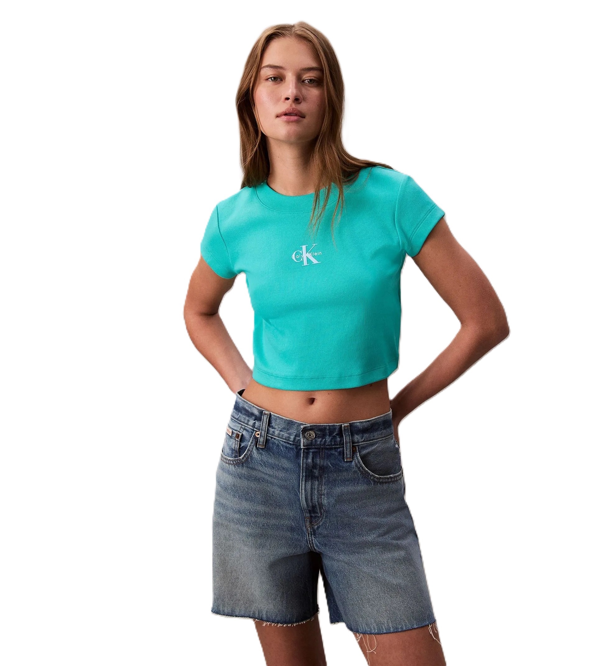 T-SHIRT SLIM CROPPED DAMA-TURQUOISE INFUSION-L - L